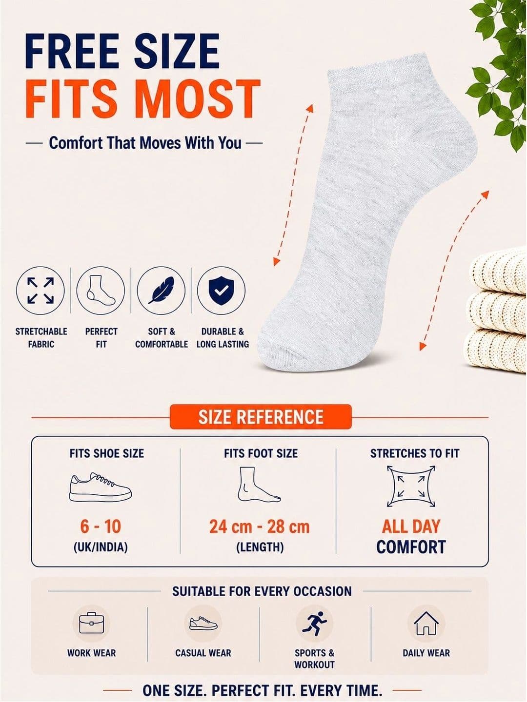 ADDOSSO Men Pack of 3 Cotton Assorted Ankle Length Socks thumbnail 4