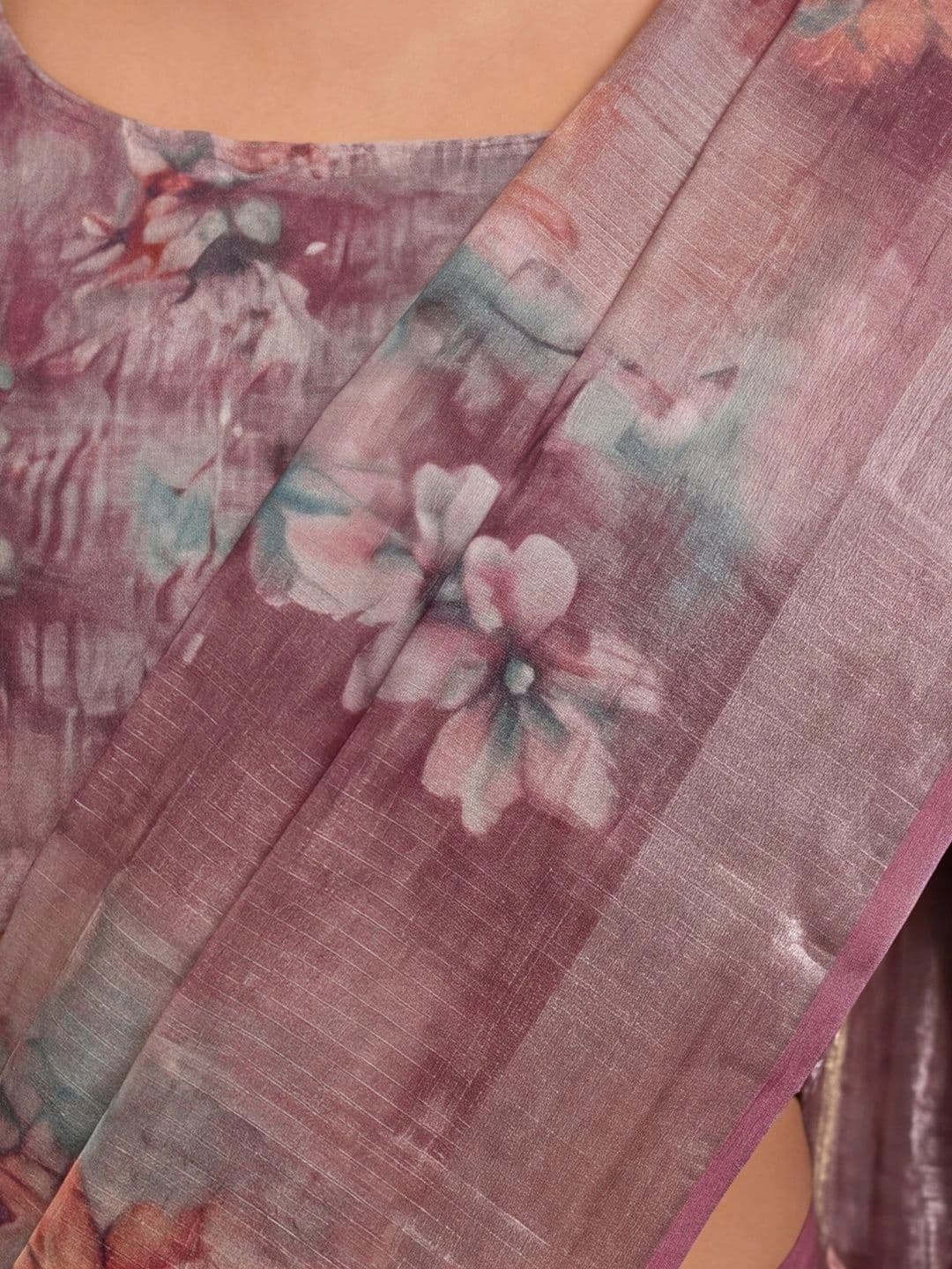 Mitera Women Printed Floral Zari Silk Cotton Fusion Saree thumbnail 2