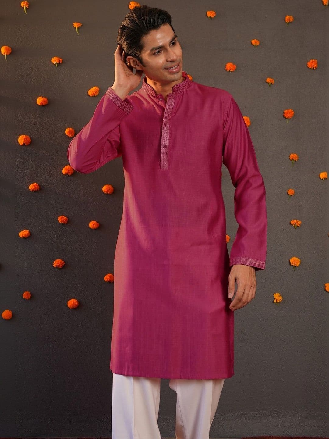 Anouk Men Button Patti Embroidery Straight Kurta thumbnail 6