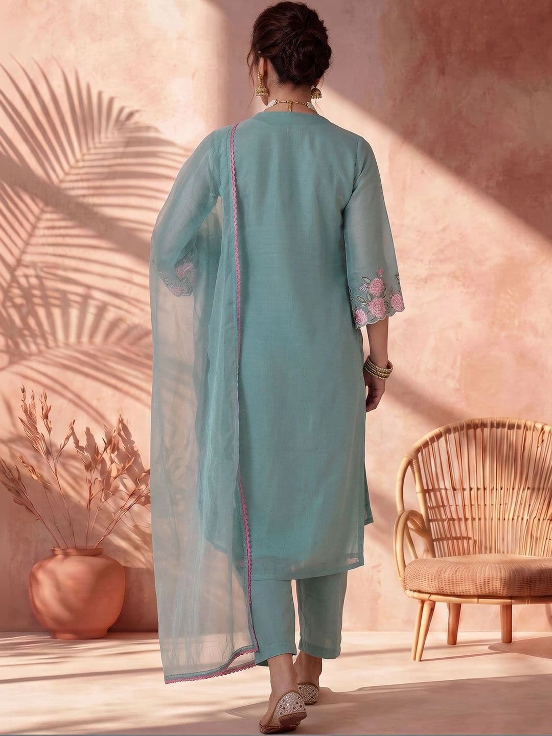 AVANSHEE Women Embroidered Chanderi Cotton Kurta with Trousers & With Dupatta thumbnail 5