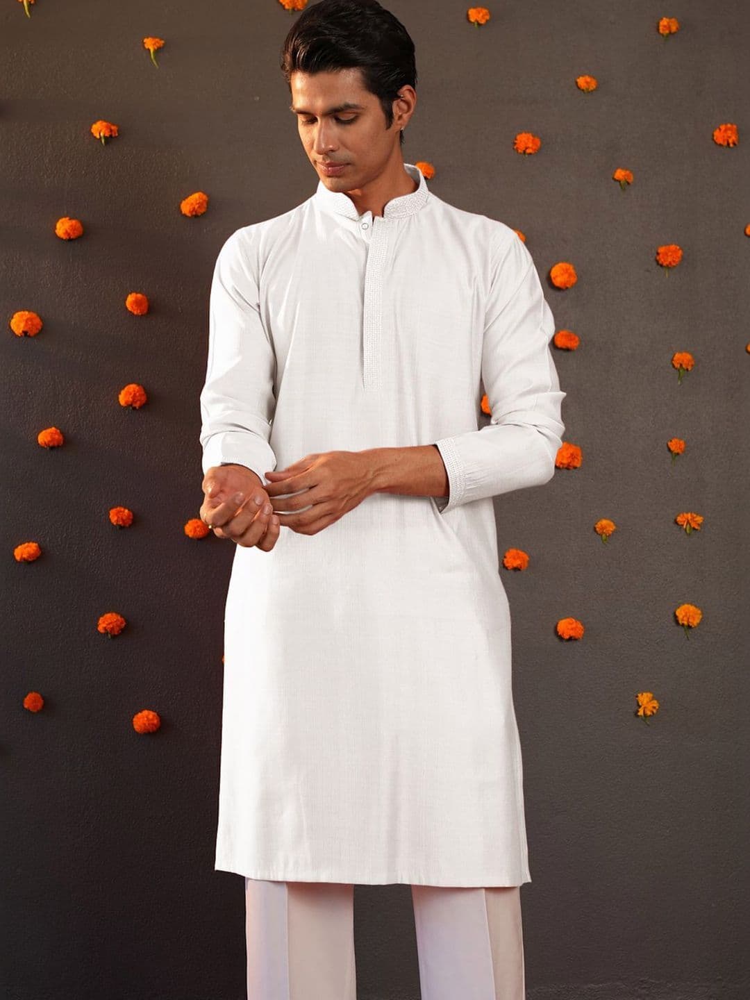 Anouk Men Button Patti Embroidery Straight Kurta thumbnail 5