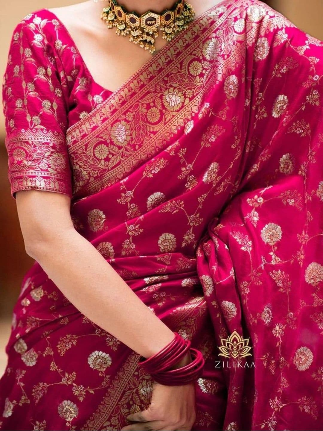 HERE&NOW Woven Design Zari Silk Blend Banarasi Saree thumbnail 5