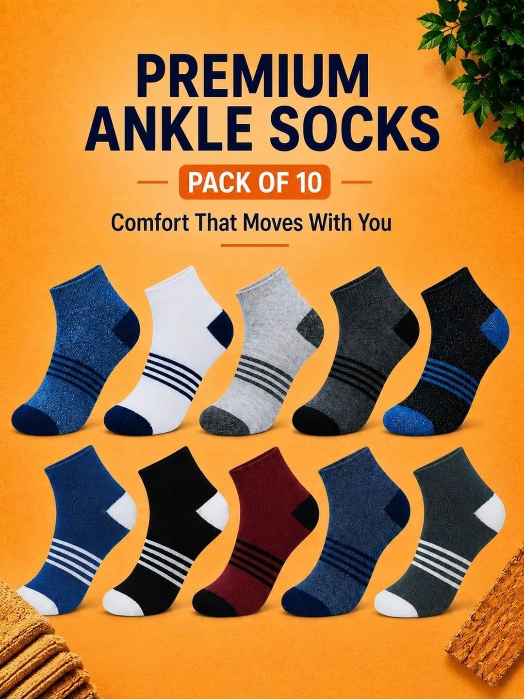 ADDOSSO Men Pack of 10 Cotton Assorted Striped Ankle Length Socks thumbnail 3