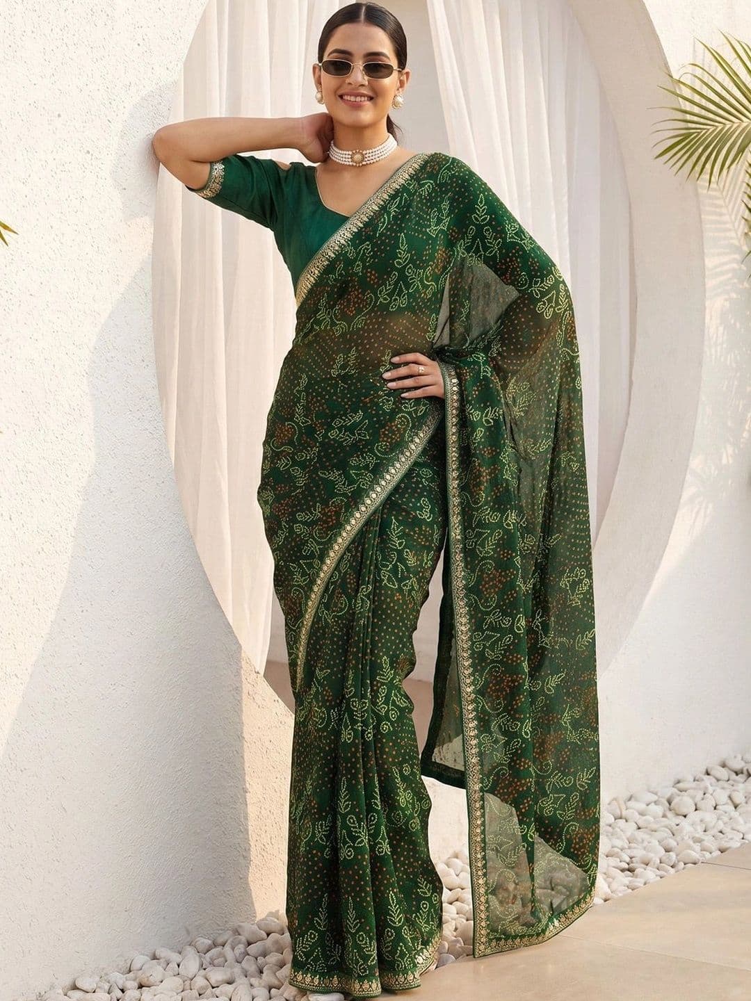Anouk Rustic Bandhani Sequinned Poly Georgette Designer Bandhani Saree - view 1