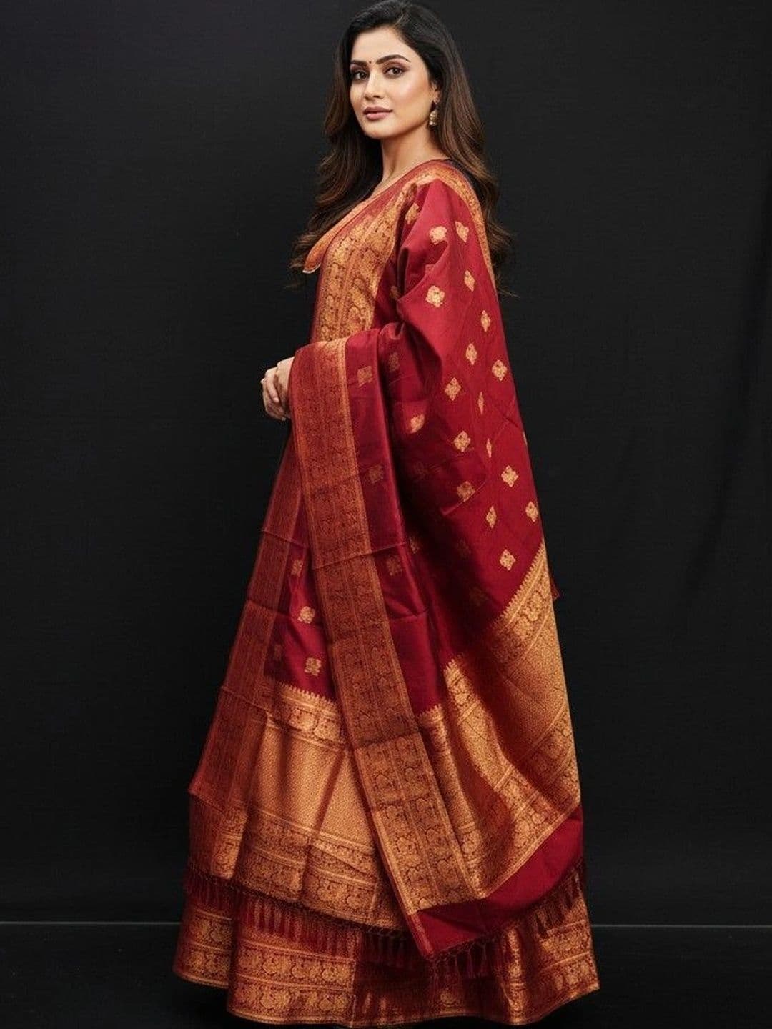 SmileyFashion Woven Round Neck Maxi Ethnic Dress With Dupatta thumbnail 3