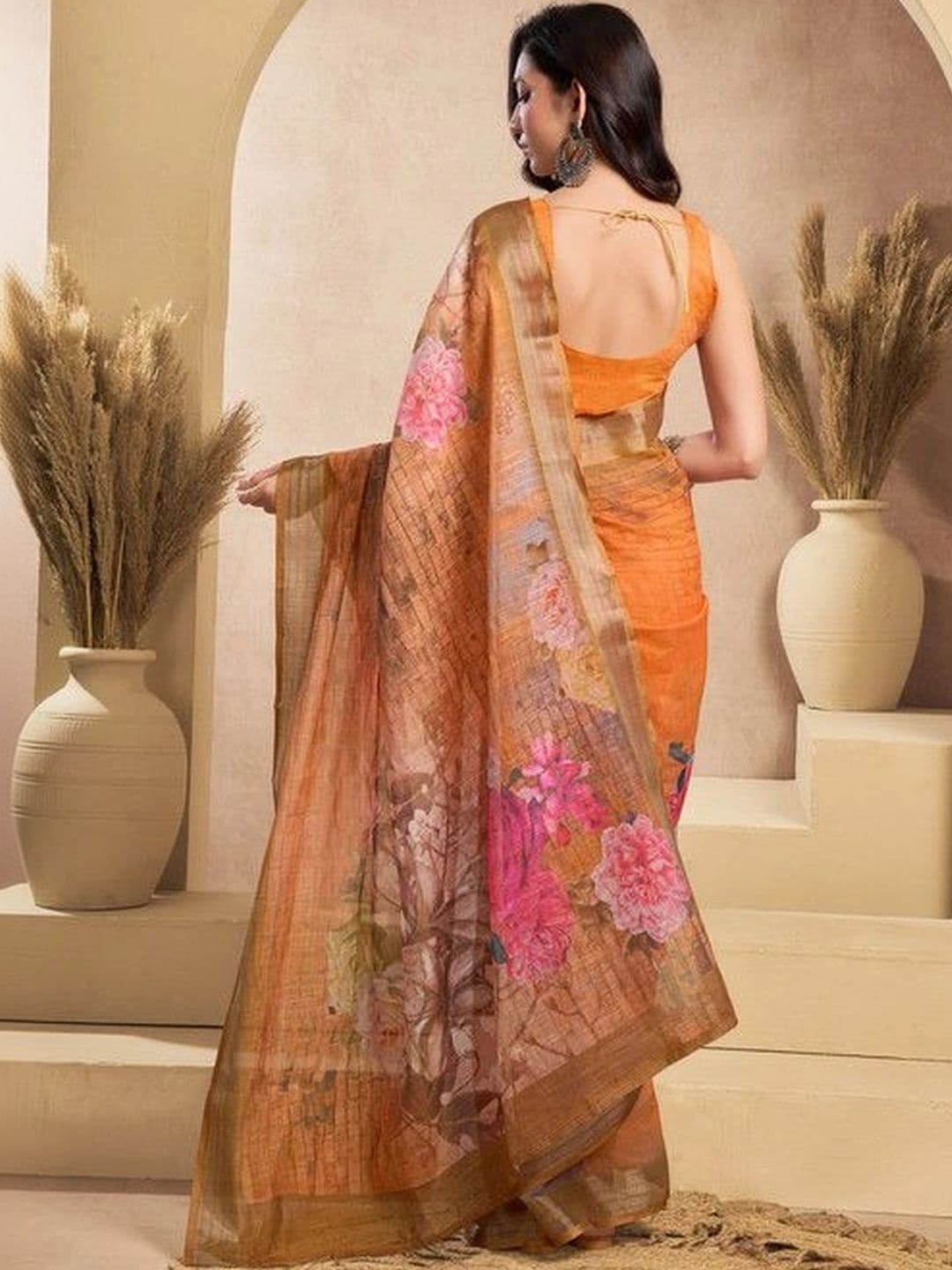 plothah Floral Linen Blend Reay To Wear Saree thumbnail 2