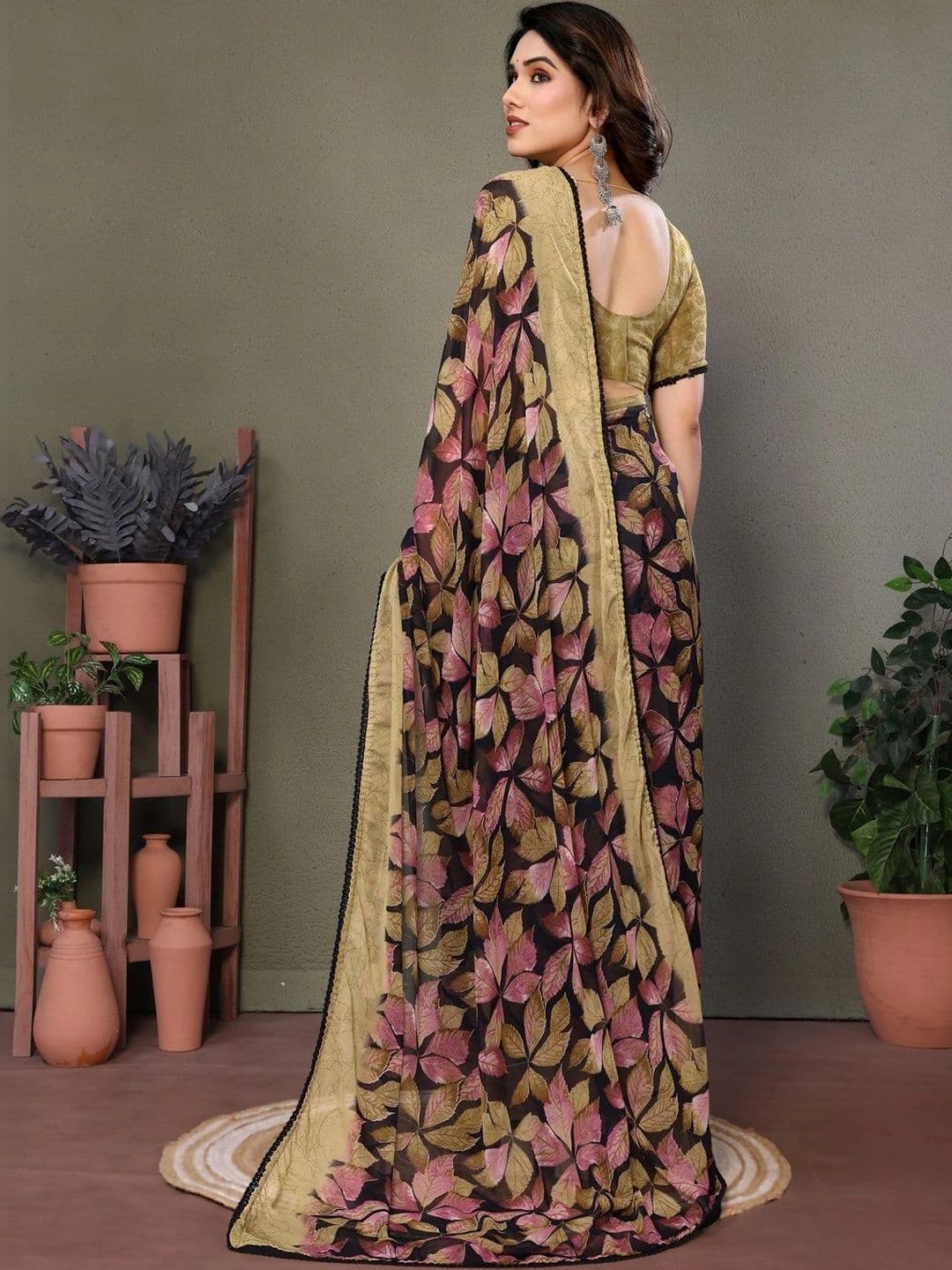 VS MALL Floral Poly Chiffon Saree thumbnail 3