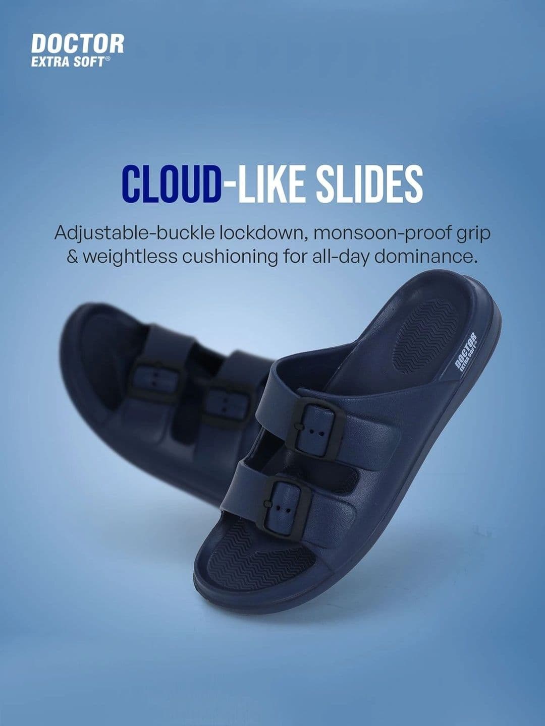 DOCTOR EXTRA SOFT Men Classic Cushion Lightweight Rubber Sliders With Buckle Detail thumbnail 2
