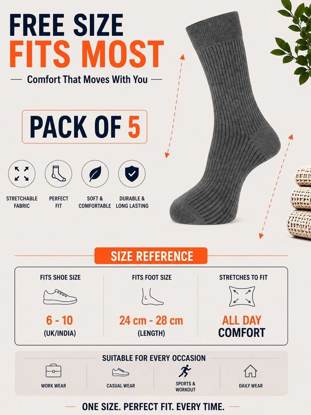 ADDOSSO Men Pack of 5 Cotton Assorted Patterned Calf Length Socks thumbnail 2