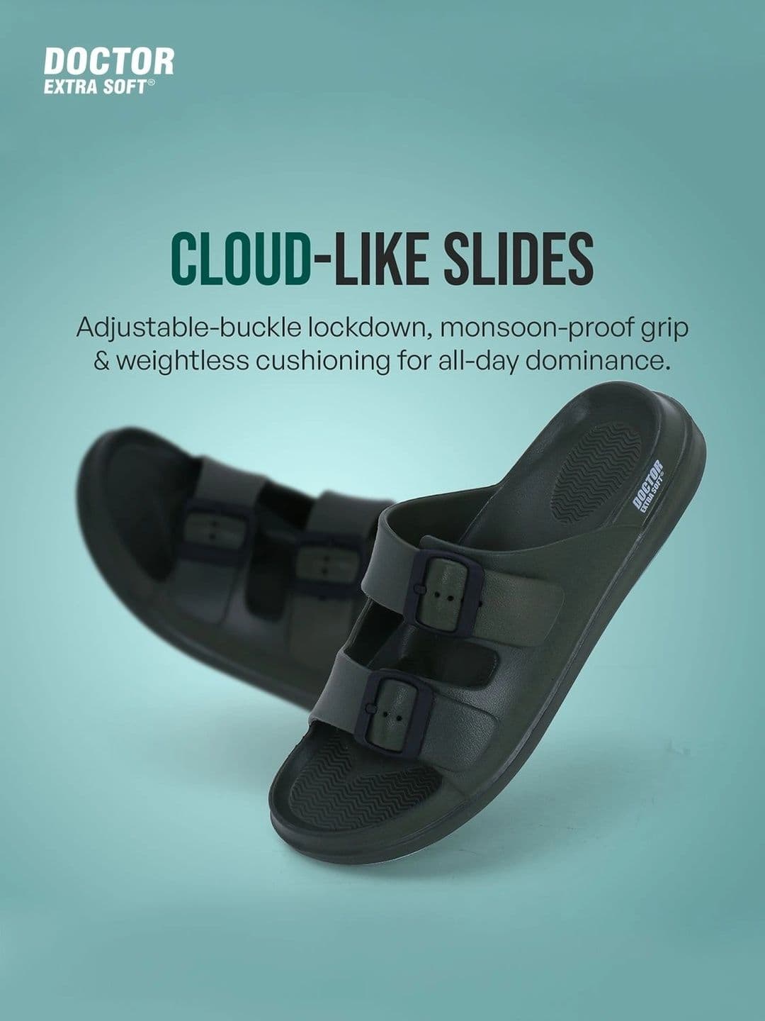 DOCTOR EXTRA SOFT Men Classic Cushion Lightweight Rubber Sliders With Buckle Detail thumbnail 6