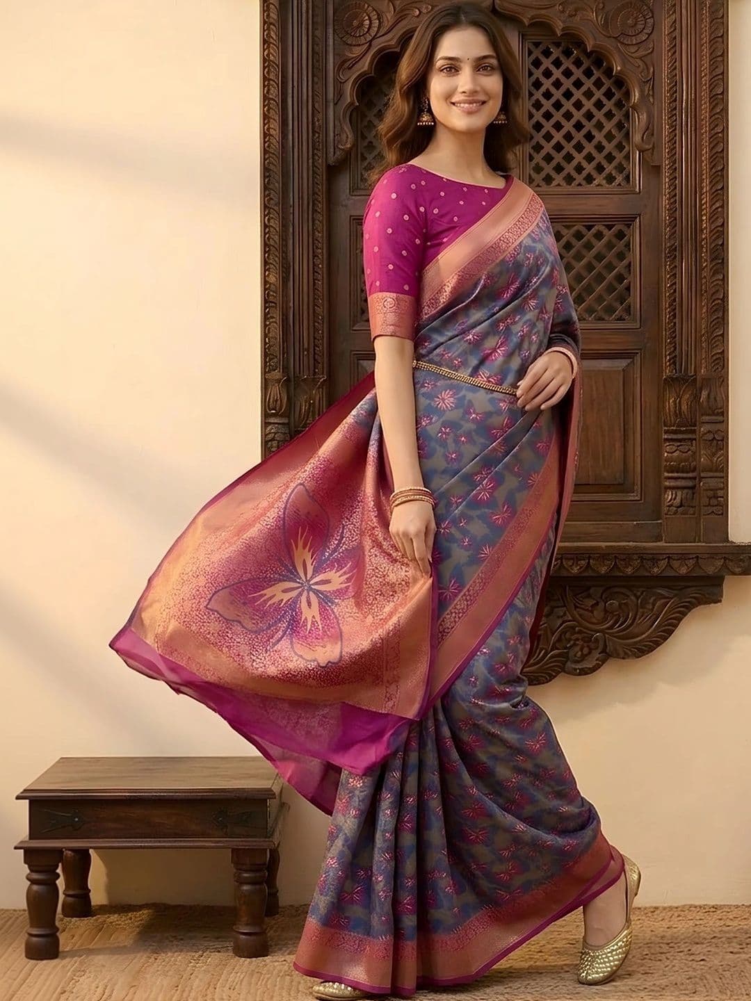 Urbanari Woven Design Zari Silk Blend Saree thumbnail 4