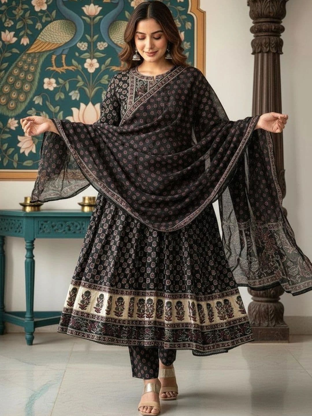 Anouk Women Ethnic Motifs Printed Regular Pure Cotton Kurta with Trousers & With Dupatta thumbnail 2
