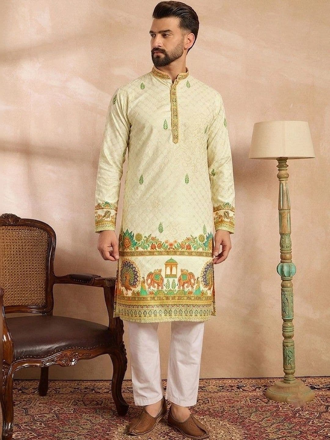 VELKYNOX Men Ethnic Motifs Thread Work Kurta thumbnail 5