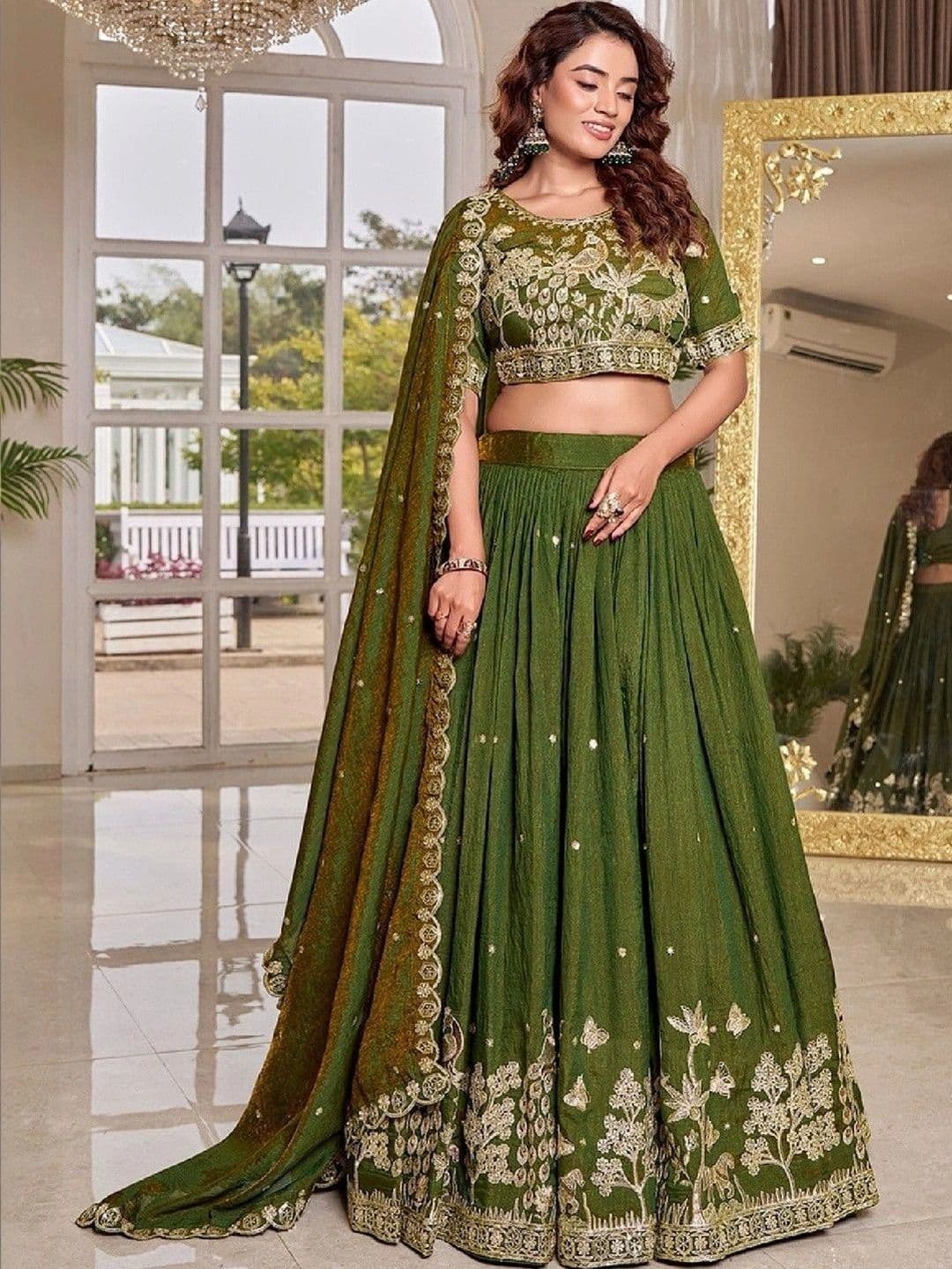 Shree Ram Creation Embroidered Thread Work Ready to Wear Lehenga & Blouse With Dupatta - view 1