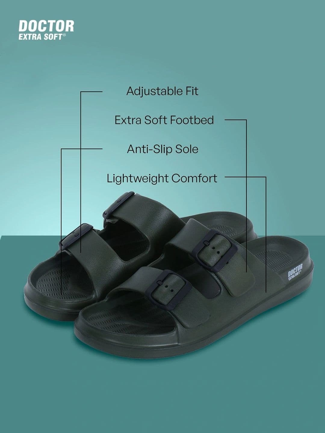 DOCTOR EXTRA SOFT Men Classic Cushion Lightweight Rubber Sliders With Buckle Detail thumbnail 3