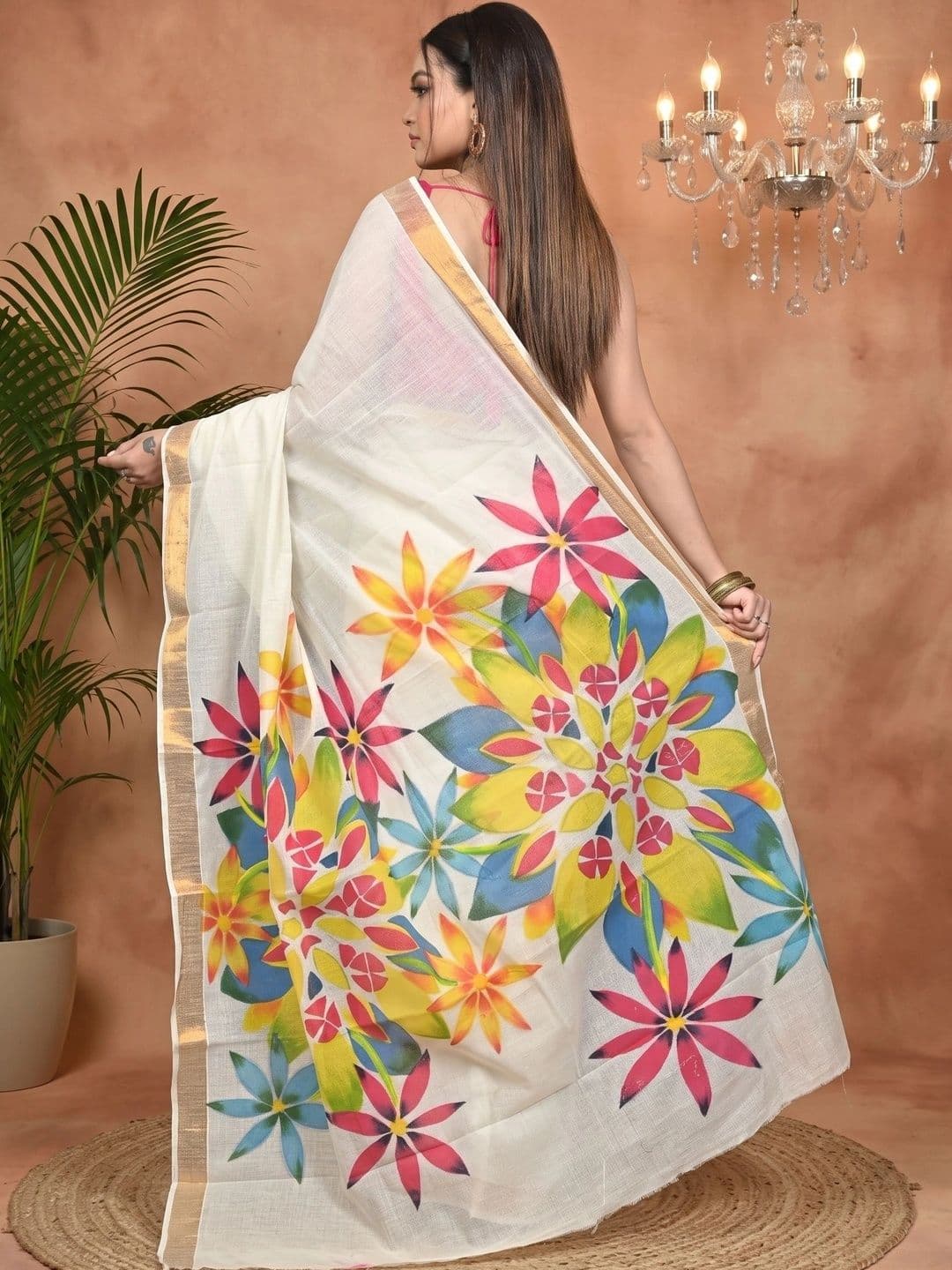 PuJoy Ethnic Motifs Sequinned Pure Cotton Handloom Taant Saree thumbnail 4