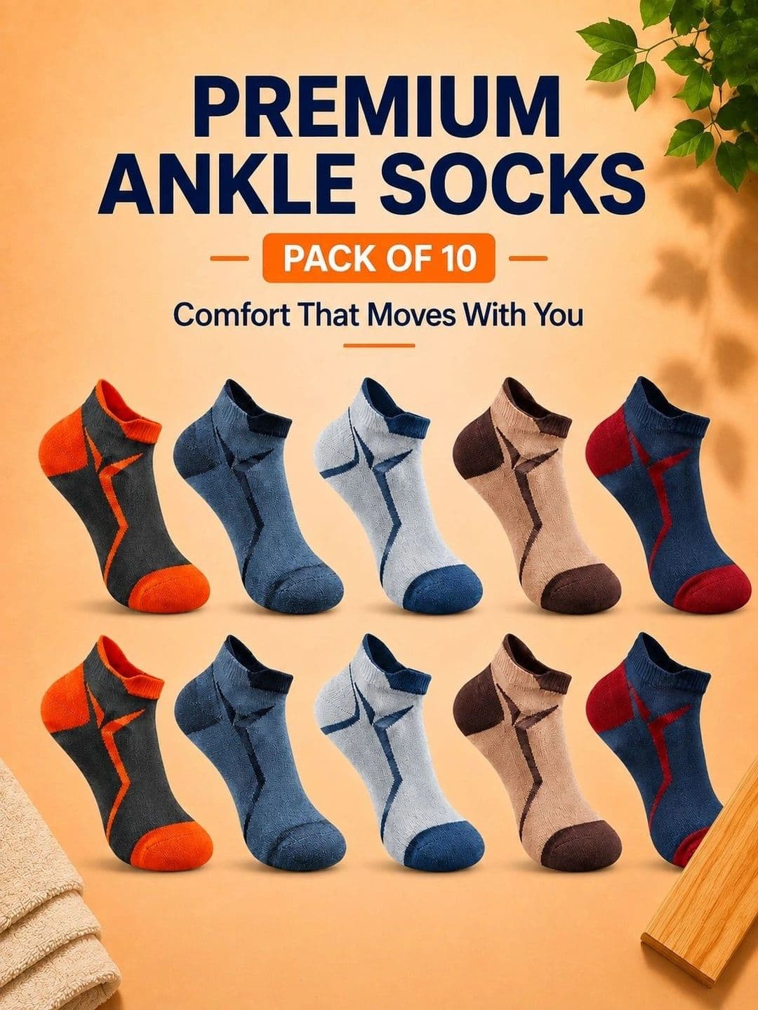 ADDOSSO Men Pack of 10 Cotton Assorted Patterned Ankle Length Socks thumbnail 2
