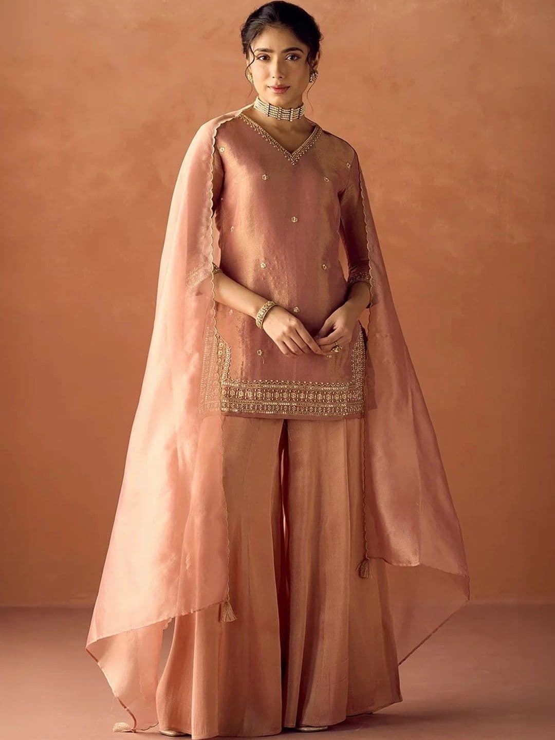 Wtune Women Ethnic Motifs Embroidered Regular Kurta with Palazzos & With Dupatta - view 1