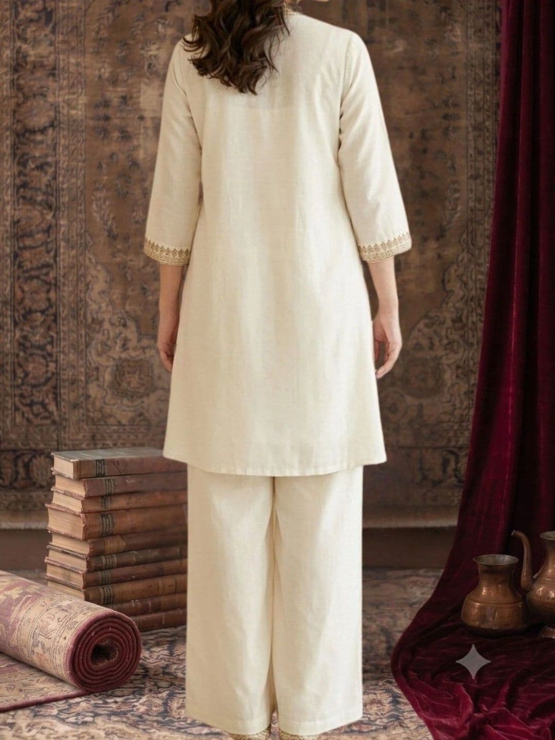House of Pataudi Women Ethnic Motifs Embroidered Angrakha Thread Work Kurta with Palazzos thumbnail 5