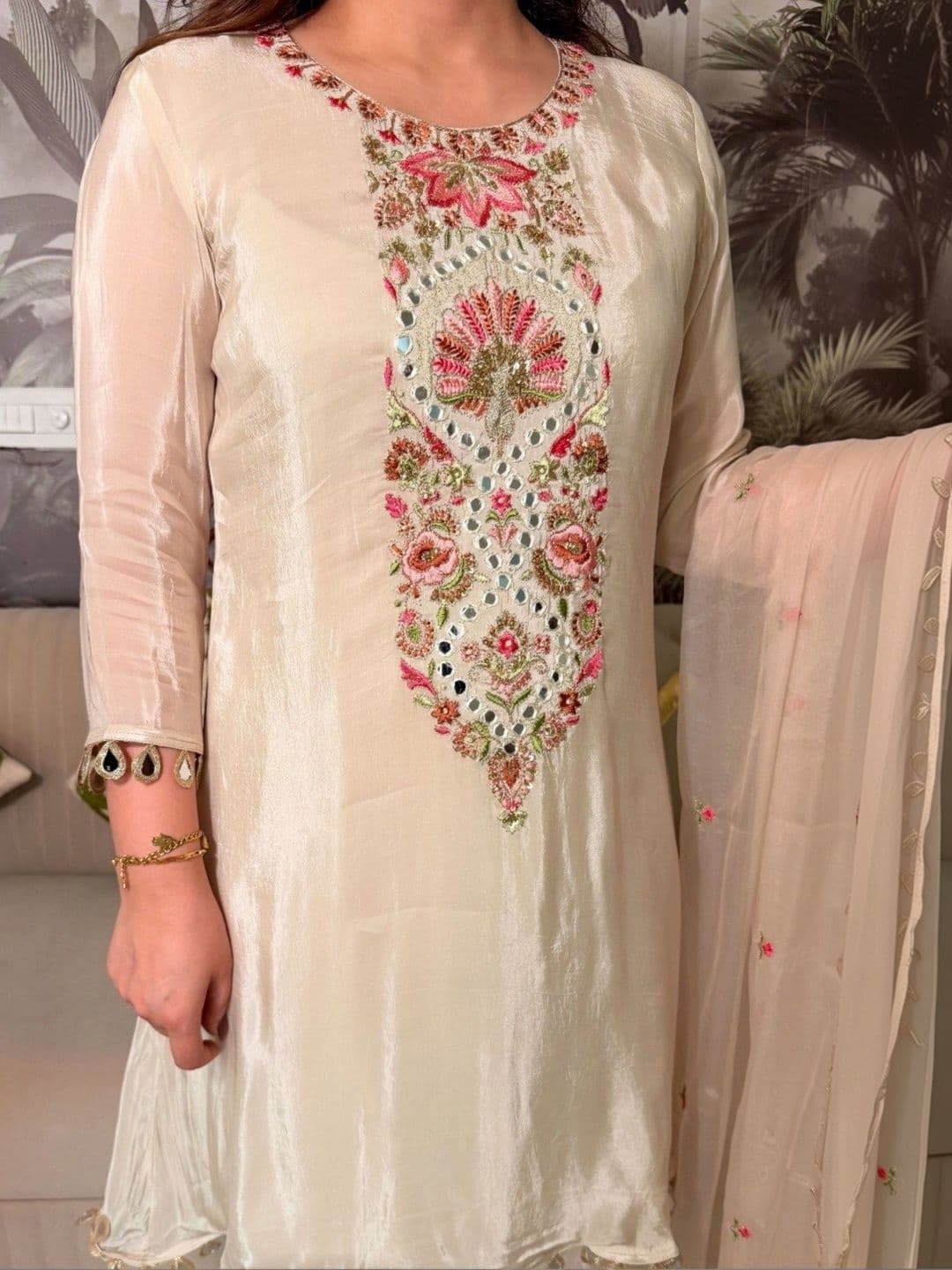 LeeliPeeri Designer Women Ethnic Motifs Embroidered Regular Mirror Work Kurta with Palazzos & With Dupatta thumbnail 5