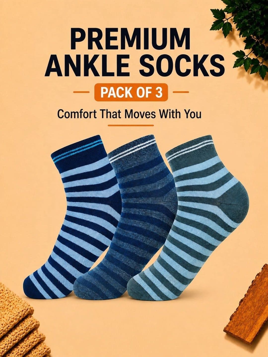 ADDOSSO Men Pack of 3 Cotton Assorted Striped Above Ankle Socks thumbnail 5