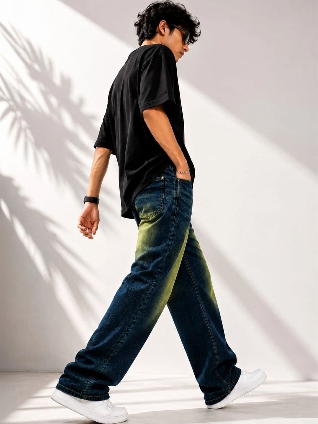 VK CULTURE Men Wide Leg Mid-Rise Light Fade Coated Jeans thumbnail 3