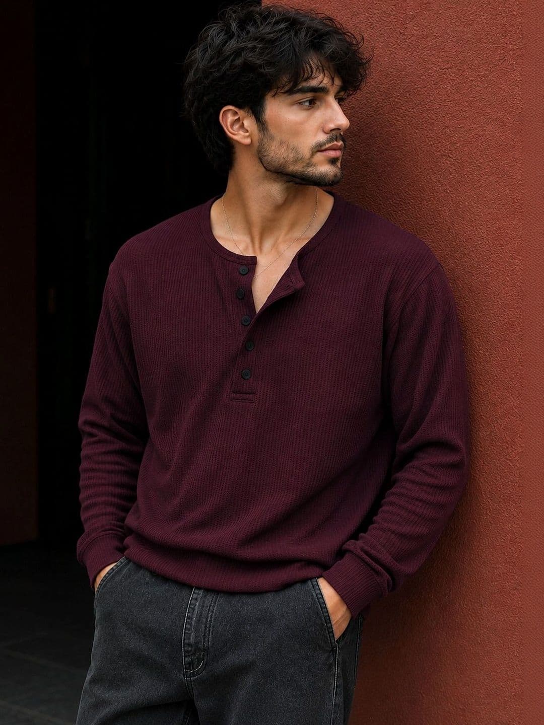 HOODLER Men Henley Neck T-shirt thumbnail 3