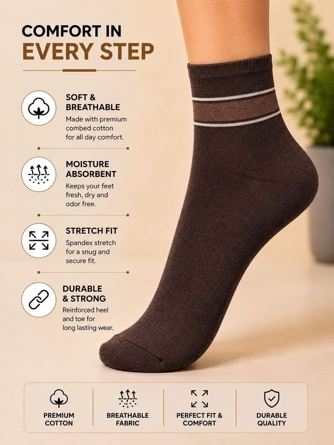 ADDOSSO Men Pack of 7 Cotton Assorted Striped Above Ankle Socks thumbnail 3