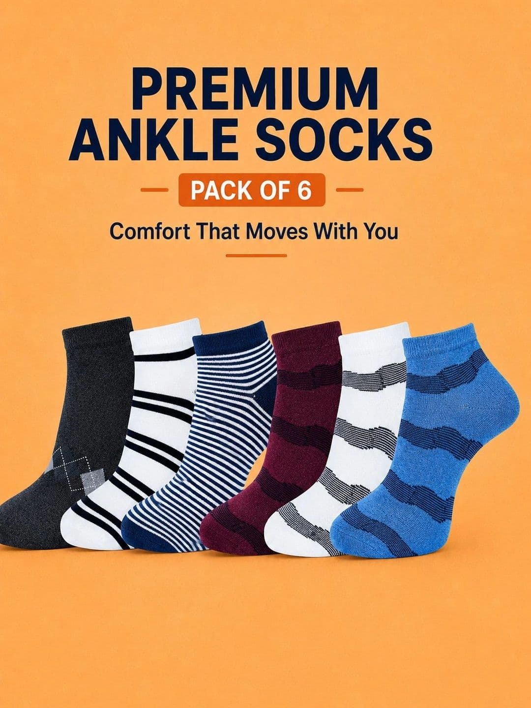 ADDOSSO Men Pack of 6 Cotton Assorted Patterned Ankle Length Socks thumbnail 3