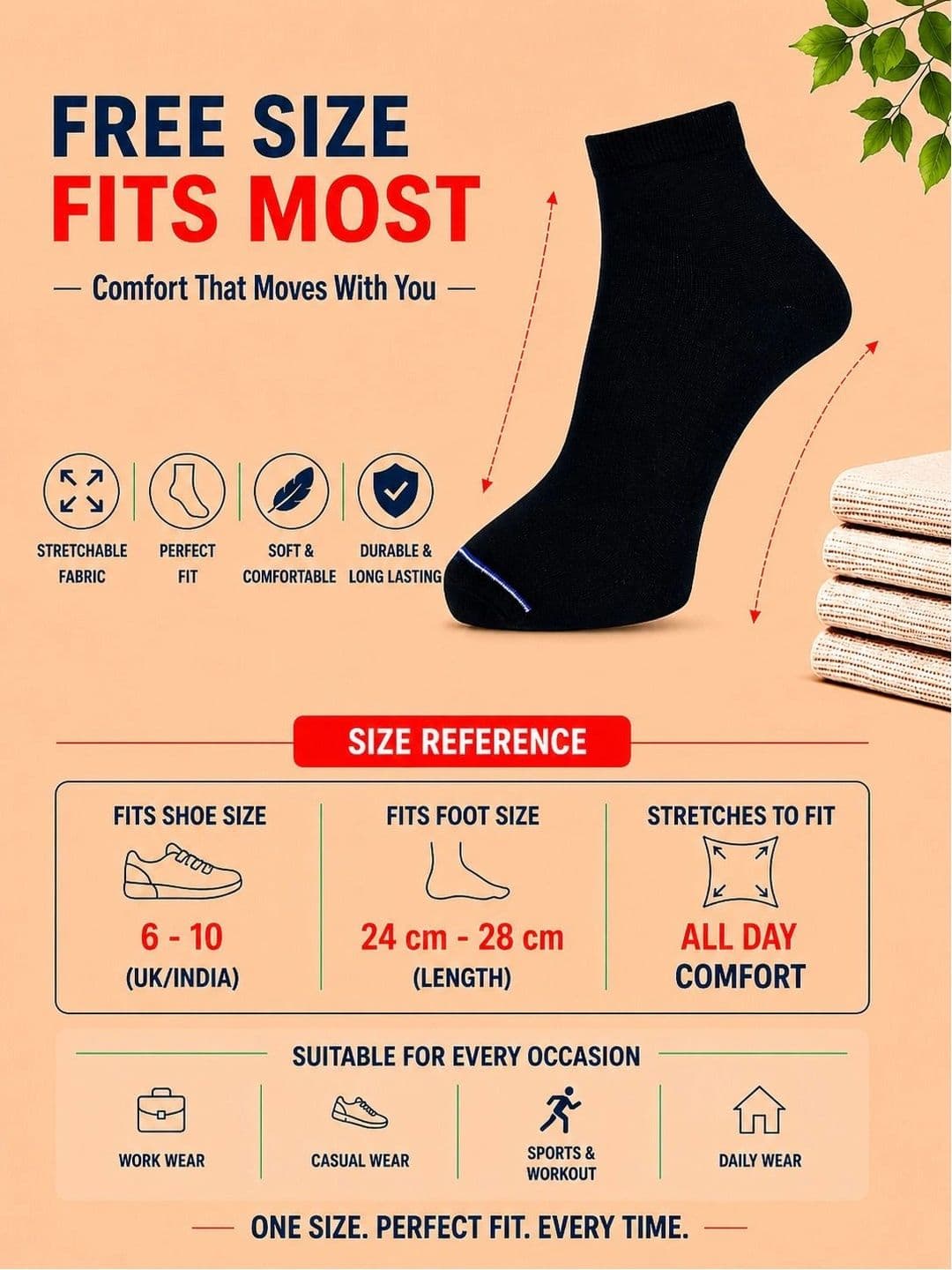 ADDOSSO Men Pack of 5 Cotton Assorted Ankle Length Socks thumbnail 4