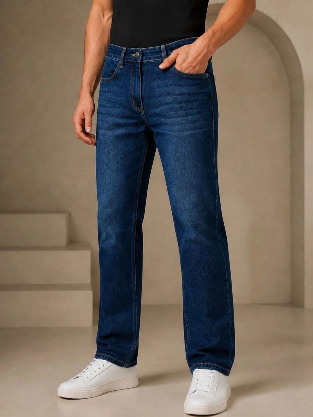 ZUSH Men Straight Fit Mid-Rise Low Distress Stretchable Jeans thumbnail 5
