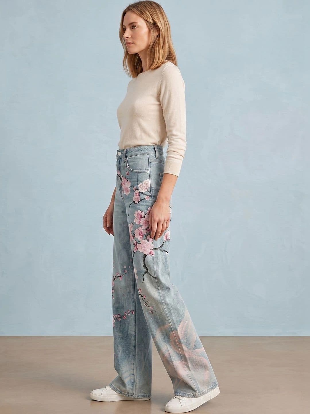 ATELIER REBEL Women Wide Leg Mid-Rise Light Fade Printed Jeans thumbnail 4