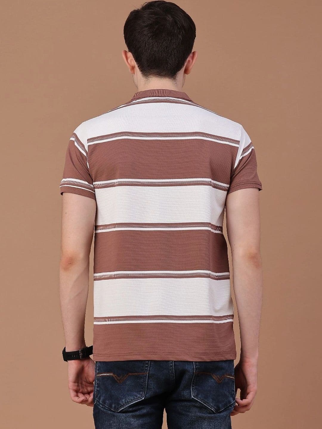 V-Mart Men Striped Polo Collar Pockets Slim Fit T-shirt thumbnail 3