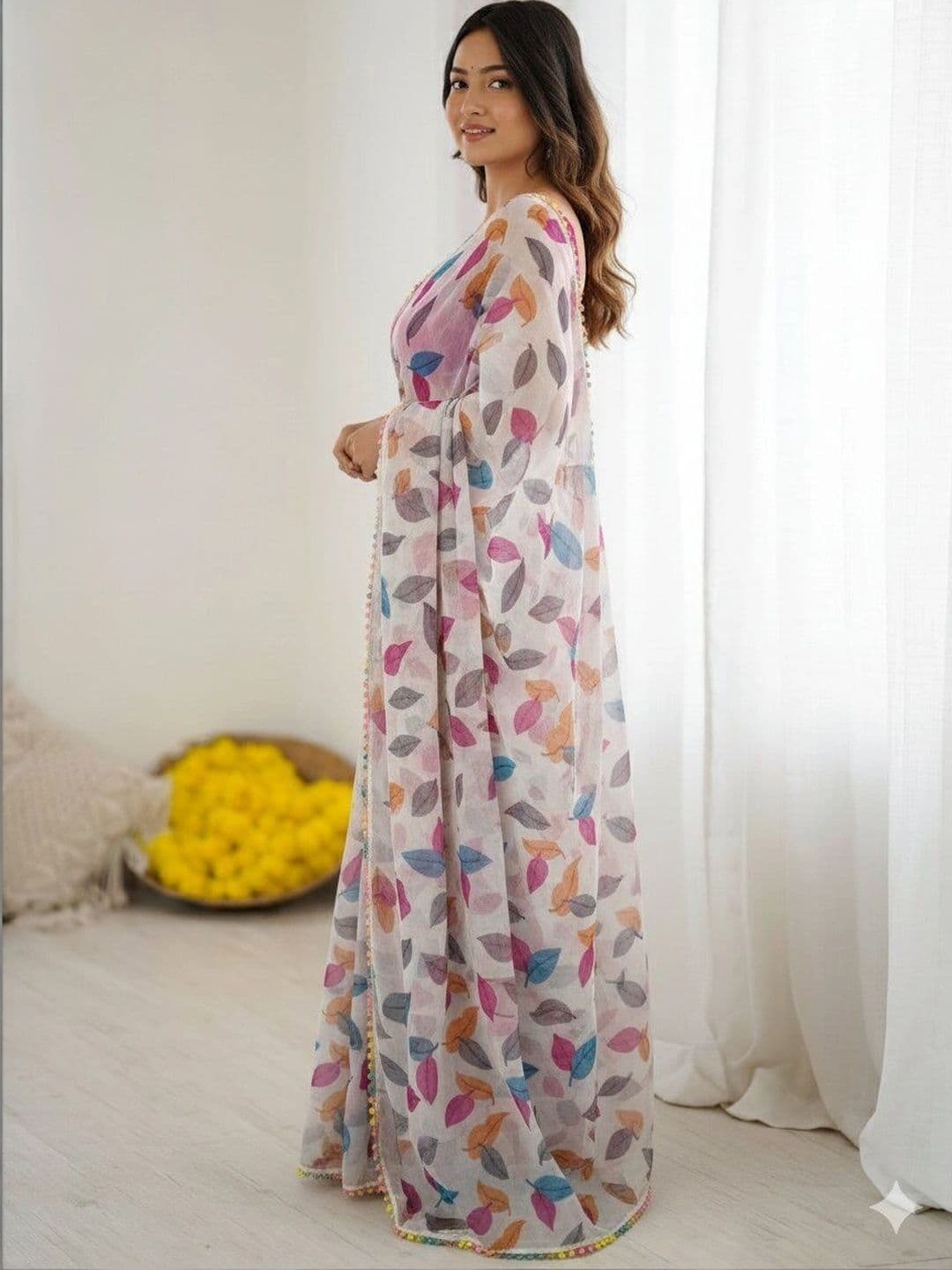 VS MALL Floral Poly Chiffon Saree thumbnail 2
