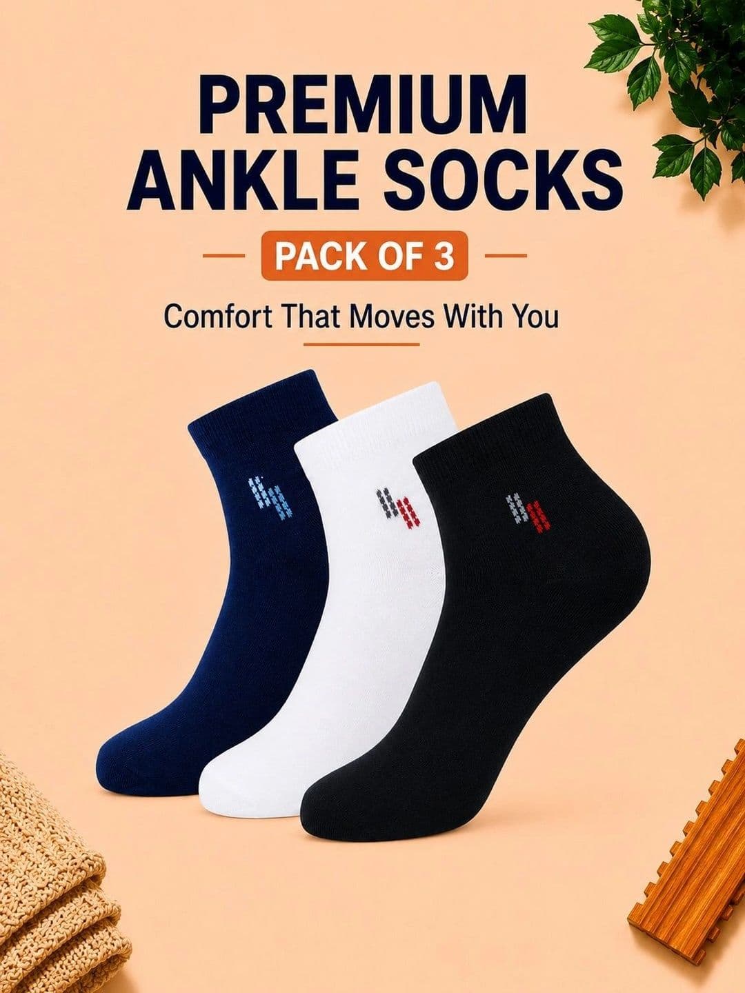 ADDOSSO Men Pack of 3 Cotton Assorted Patterned Ankle Length Socks thumbnail 3