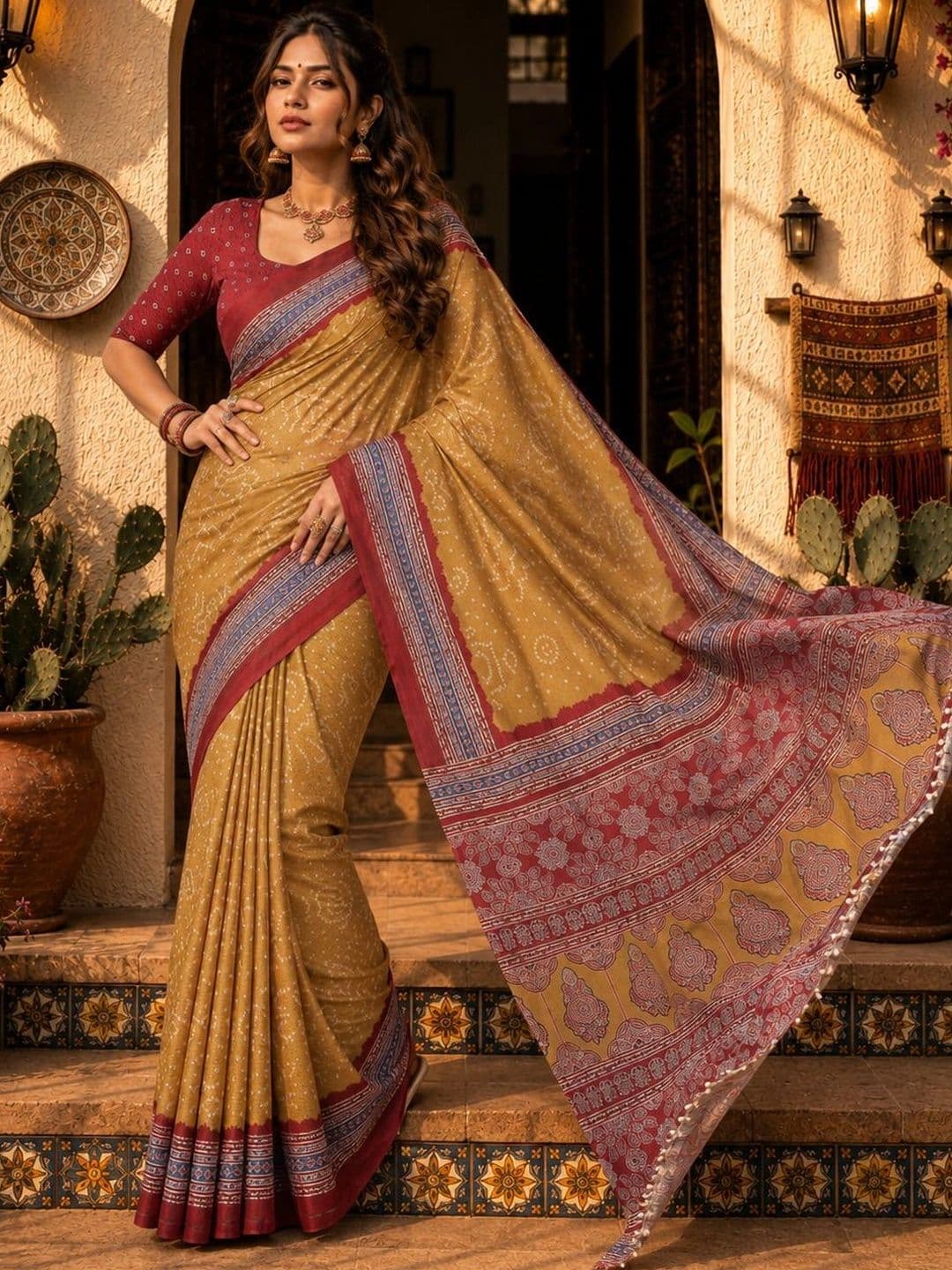 Durga Textile Bandhani Silk Blend Bandhani Saree thumbnail 5
