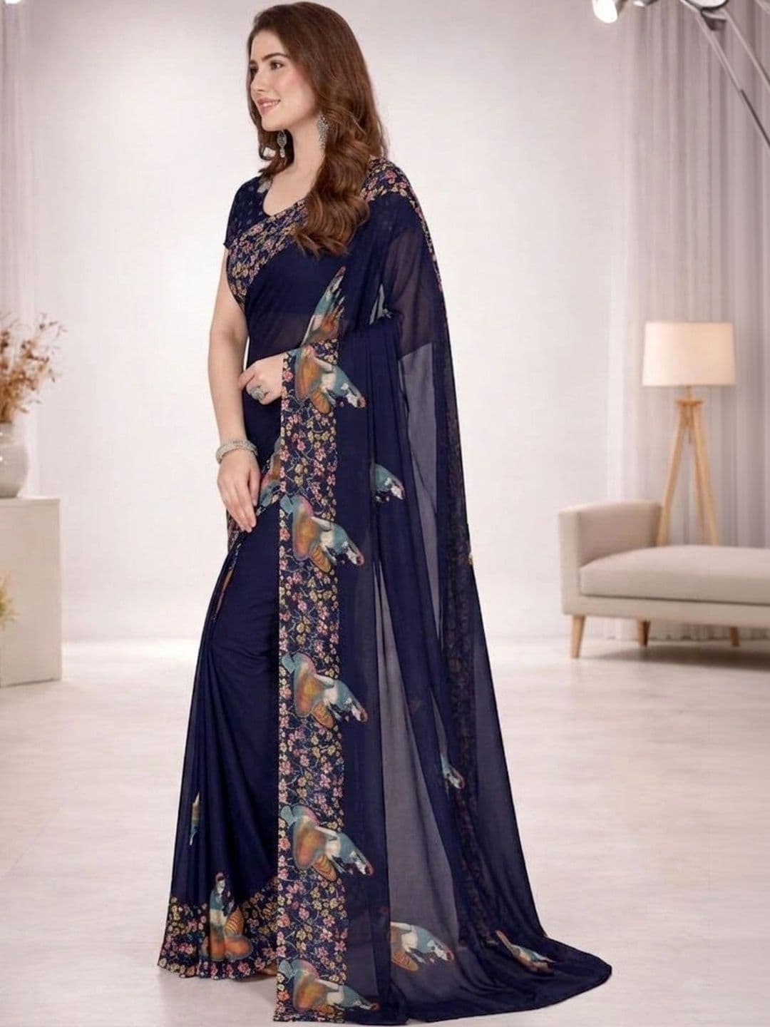 ANAND SAREES Floral Poly Georgette Designer Saree thumbnail 7
