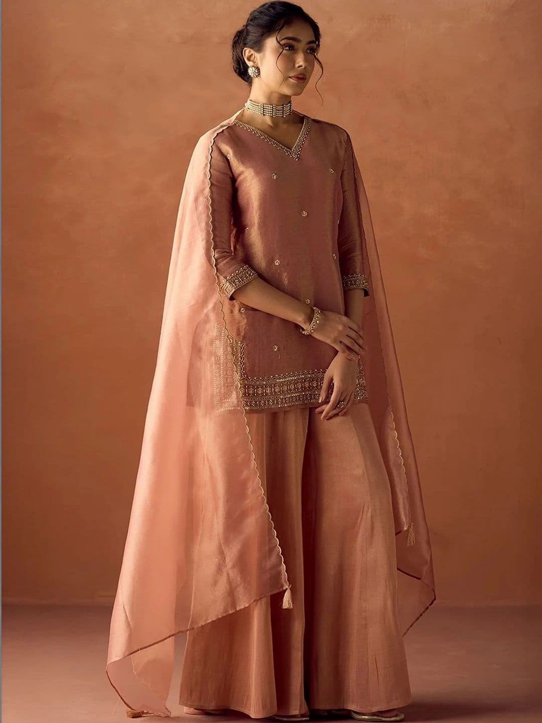 Wtune Women Ethnic Motifs Embroidered Regular Kurta with Palazzos & With Dupatta thumbnail 4
