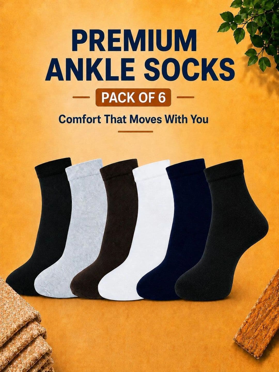 ADDOSSO Men Pack of 6 Cotton Assorted Ankle Length Socks thumbnail 5