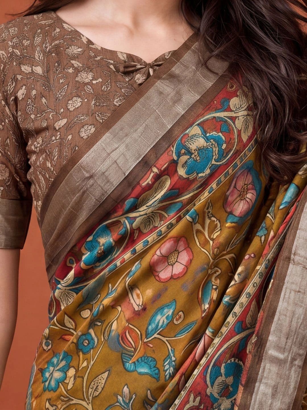 Mitera Kalamkari Zari Silk Cotton Designer Khadi Saree thumbnail 6