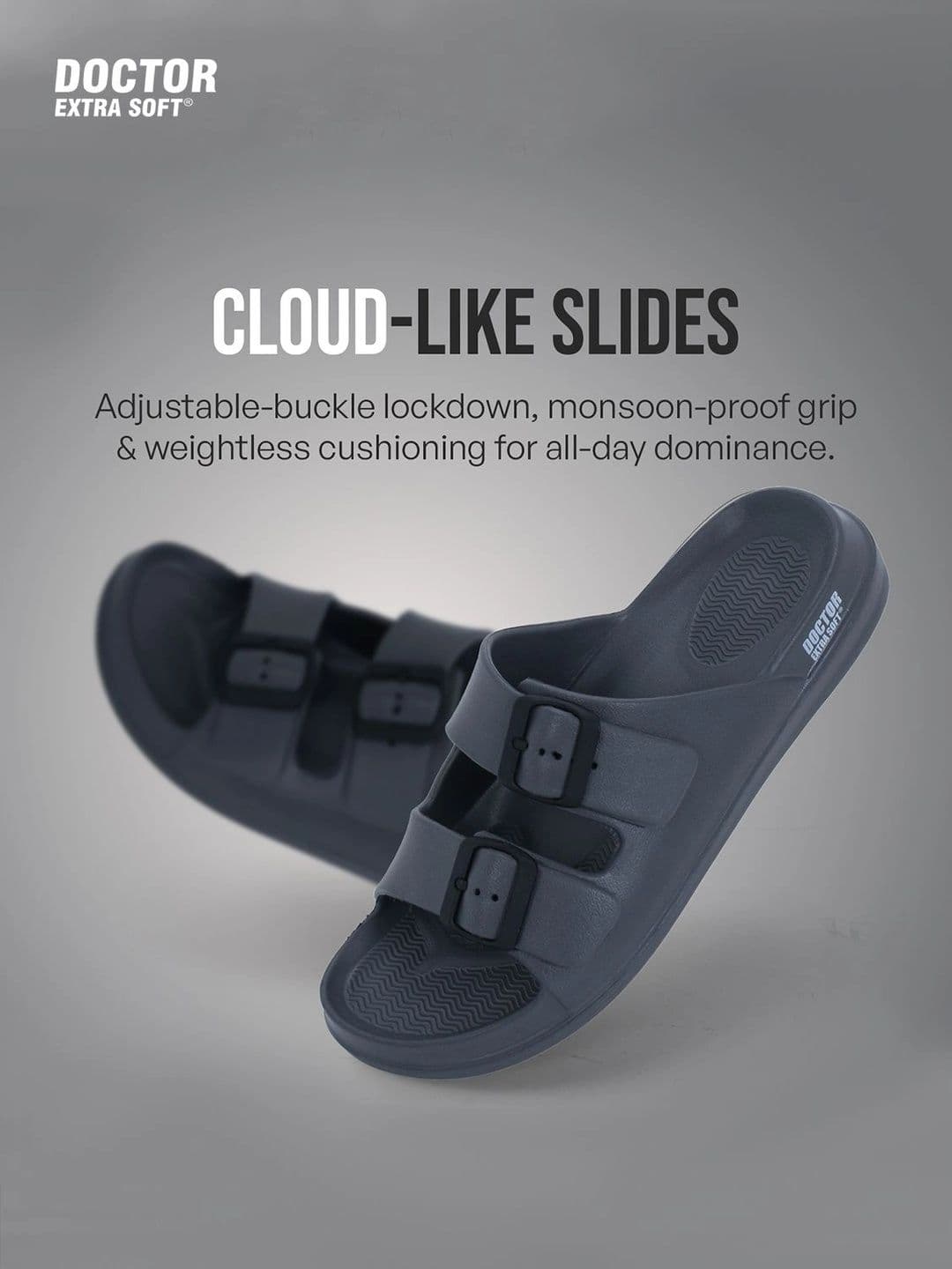 DOCTOR EXTRA SOFT Men Classic Cushion Lightweight Rubber Sliders With Buckle Detail thumbnail 3