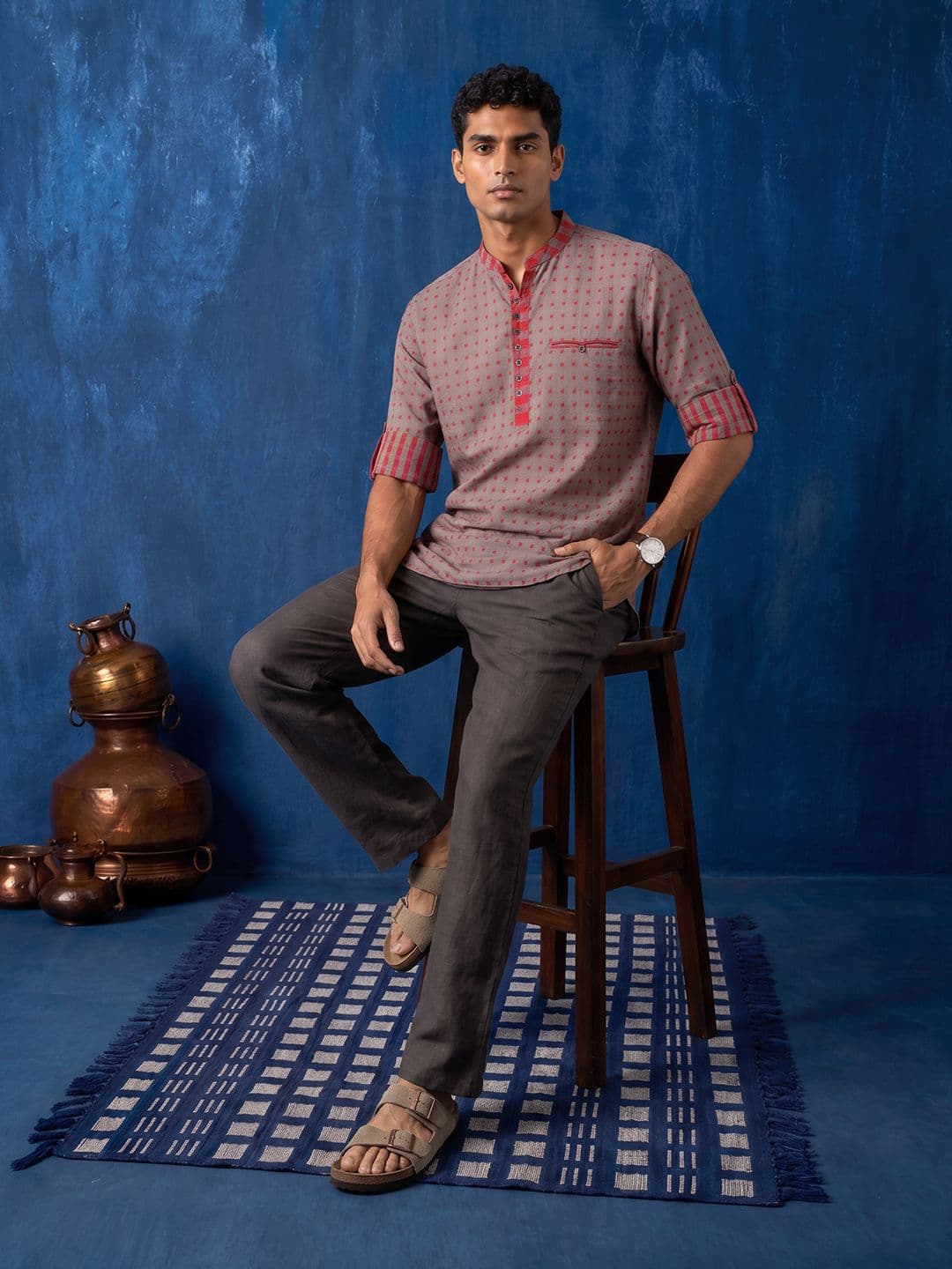 Taavi Woven Legacy Ethnic Motifs Woven Design Pure Cotton Straight Kurta thumbnail 4