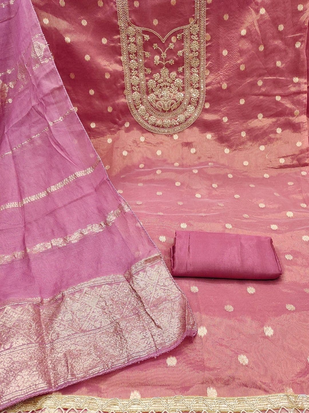 LeeliPeeri Designer Embroidered Raw Silk Unstitched Dress Material thumbnail 3