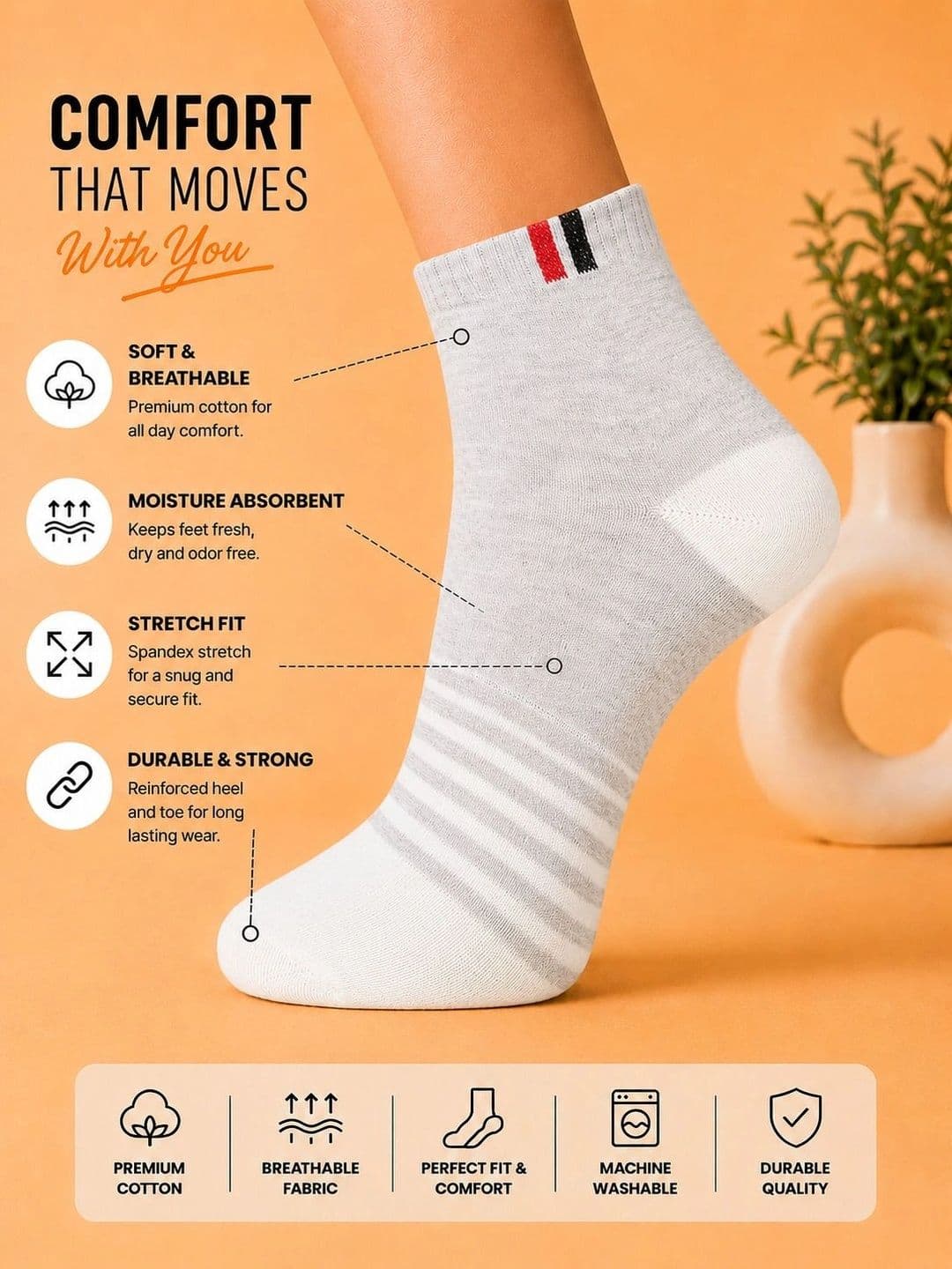 ADDOSSO Men Pack of 5 Cotton Assorted Patterned Ankle Length Socks thumbnail 3