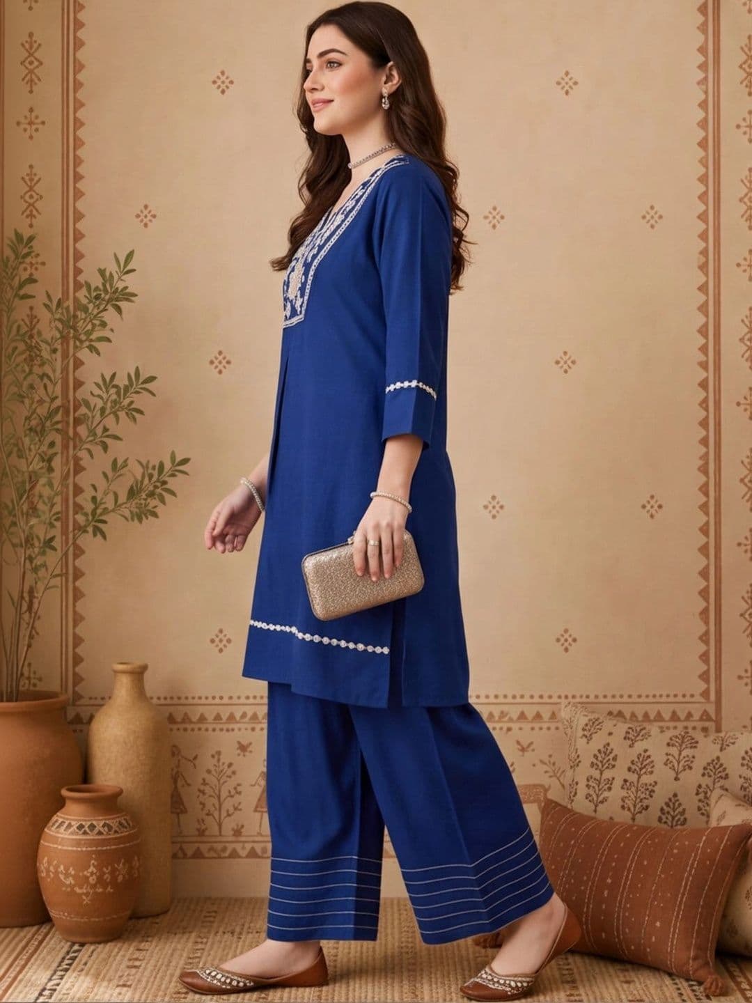 Anouk Women Ethnic Motifs Embroidered Regular Thread Work Kurta with Palazzos thumbnail 3
