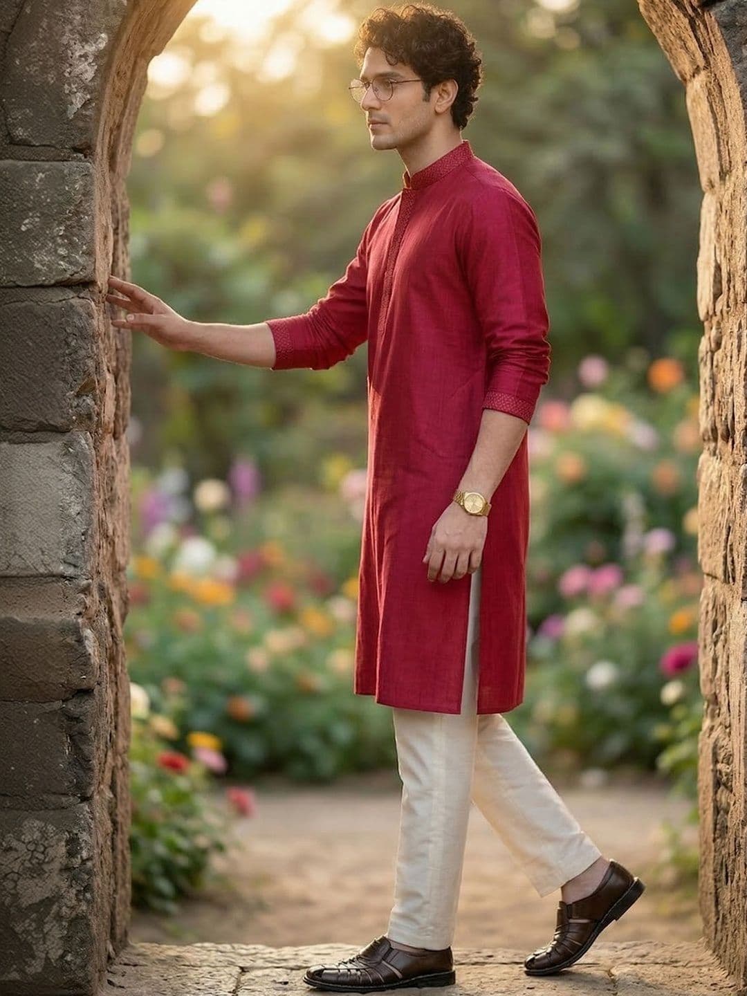 Anouk Men Button Patti Embroidery Straight Kurta thumbnail 2