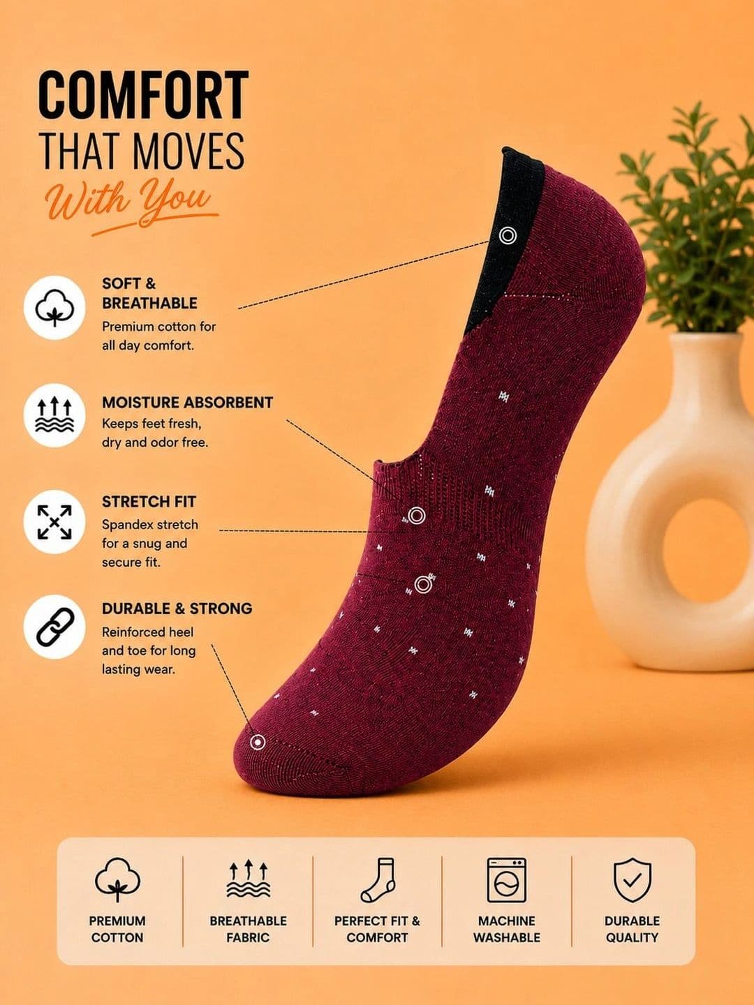 ADDOSSO Men Pack of 5 Cotton Assorted Patterned Shoe Liners Socks thumbnail 2