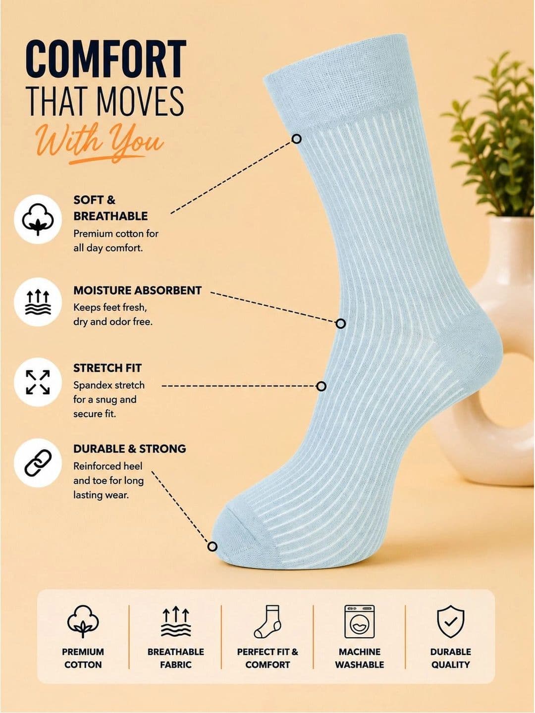 ADDOSSO Men Pack of 3 Cotton Assorted Striped Calf Length Socks thumbnail 3