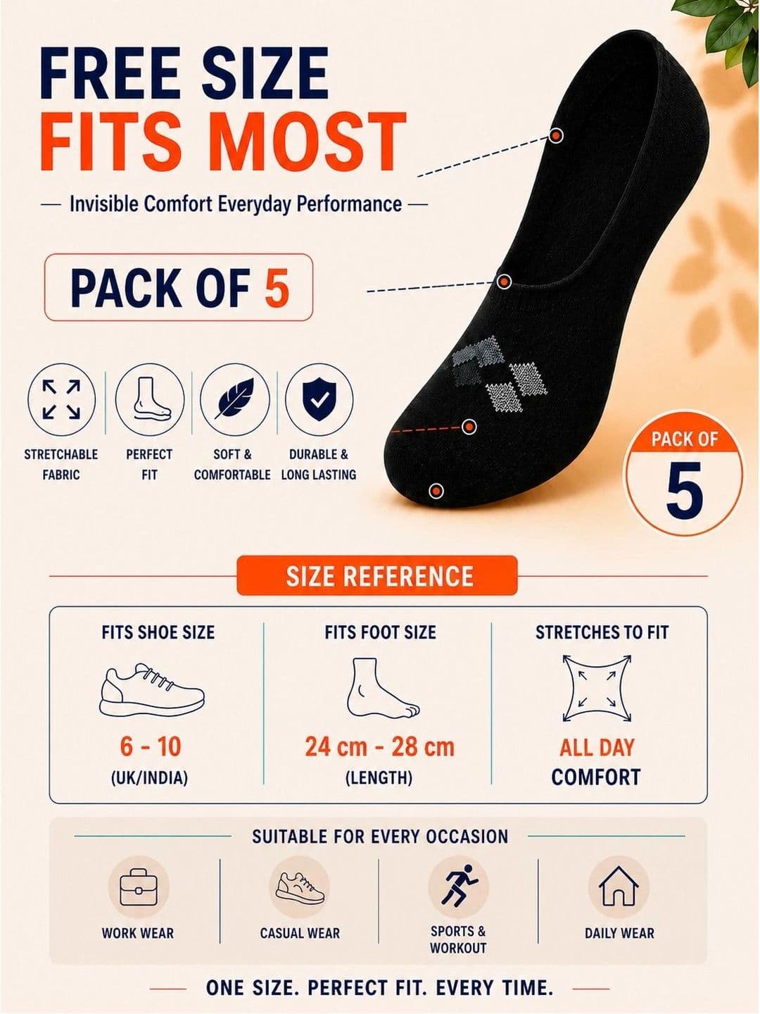 ADDOSSO Men Pack of 5 Cotton Assorted Patterned Shoe Liners Socks thumbnail 4
