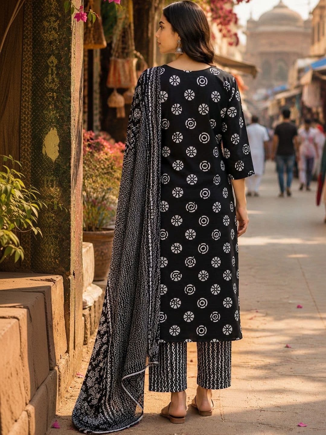Three Boganvilla Women Ethnic Motifs Printed Regular Pure Cotton Kurta with Trousers & With Dupatta thumbnail 3